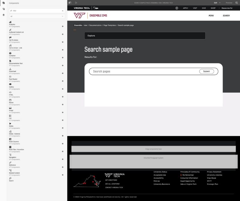 Example search page configured for Google search