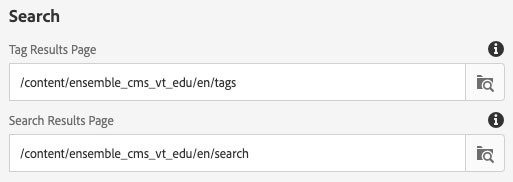 Site configuration search and tag results fields