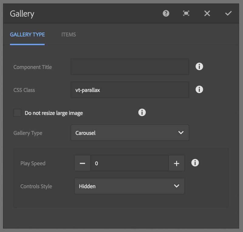 gallery component edit window