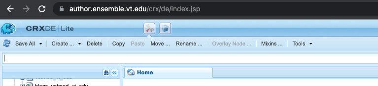 Browser with URL for CRX/DE admin interface