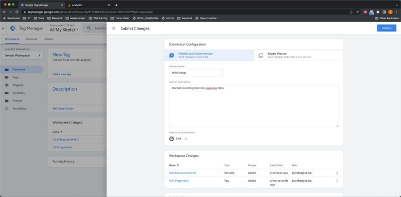 Google Tag Manager Container Overview - Submit Dialog