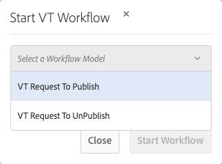 Workflow model choice to publish or unpublish